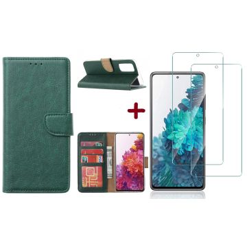 Samsung S20 FE hoesje - bookcase Groen - Galaxy S20 FE wallet case portemonnee hoesje - S20 FE book case hoes cover Met 2X screenprotector / tempered glass