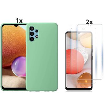 Samsung Galaxy A32 5G Hoesje Soft Nano Silicone Backcover Gel Turqoise Met 2x Glazen Screenprotector