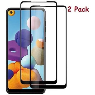 Samsung Galaxy A21S Full Cover 2Pack Screenprotector / tempered glazen Zwart