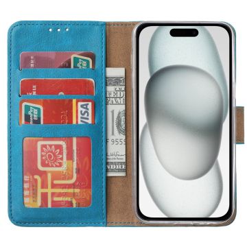 Hoesje Geschikt voor iPhone 15 hoesje bookcase met 2x screenprotector – Blauw