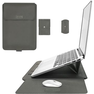 Laptoptas - Laptophoes - Laptop Sleeve - Laptop cover Grijs - Laptophoes 13 inch - Laptoptas 4 piece set - Laptop case met stand en + Etui - Ntech