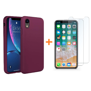 Hoesje Geschikt voor iPhone Xr Hoesje – Wijnrood Liquid siliconen Hoesje Nano TPU backcover - met 2 Pack Screenprotector / tempered glass
