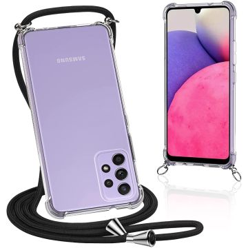 Samsung A12 Hoesje transparant met Koord - Samsung Galaxy A12 5G hoesje met koord draagkoord - Goedkoop - Necklace - Neckstrap - Telefoon koord - Telefoonhoesje met koord