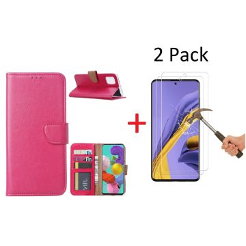 Samsung Galaxy A51 Portemonnee hoesje + 2X Screenprotector - Roze/Pink
