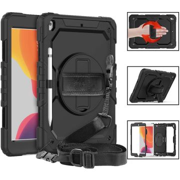 Apple iPad Air 3 10.5 Hoes Kids case (2019) - iPad Pro 10.5 Robuuste Hybridee hoesje Armor cover met Handband - Zwart