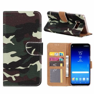 Samsung Galaxy S8+(Plus) Camouflage Design Booktype Kunstleer Hoesje Met Pasjesruimte