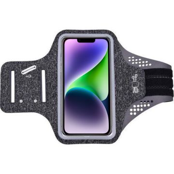 Geschikt voor iPhone 14 plus hardloop telefoonhouder – armband - sportband - van stof - Zwart