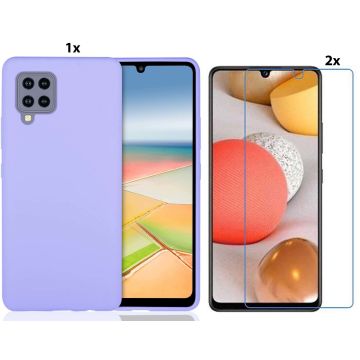 Samsung Galaxy A42 5G Hoesje Soft Nano Silicone Backcover Gel Lavendel Paars Met 2x Glazen Screenprotector