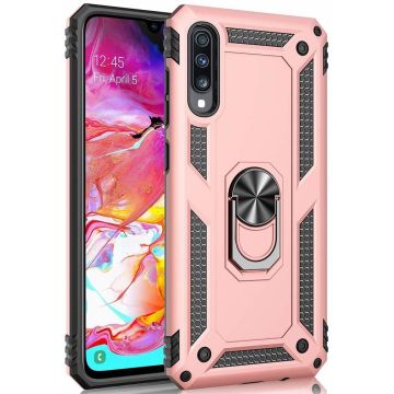 Samsung Galaxy A70/A70s Armor Hoesje Ringhouder TPU - Rose goud