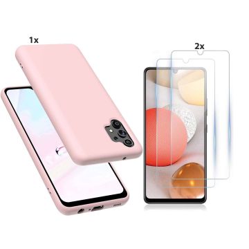 Samsung Galaxy A32 5G Hoesje Soft Nano Silicone Backcover Gel Licht Roze Met 2x Glazen Screenprotector