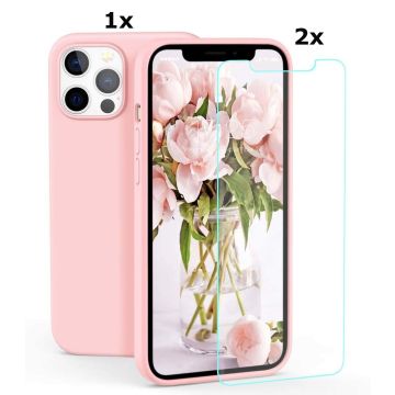 Hoesje Geschikt voor iPhone 13 Pro Soft Nano siliconen Gel Zwart Hoesje Met 2X Glazen screenprotector
