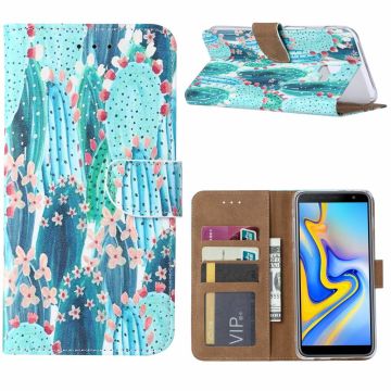 Ntech Samsung Galaxy J6+ Plus (2018) Cactus & Bloemen Boek hoesje met Pasjesruimte