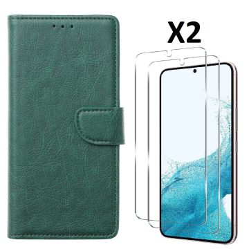 Hoesje Geschikt Voor Samsung Galaxy S23 Hoesje met Pasjeshouder - bookcase – Met 2x Screenprotector / gehard glas – Groen