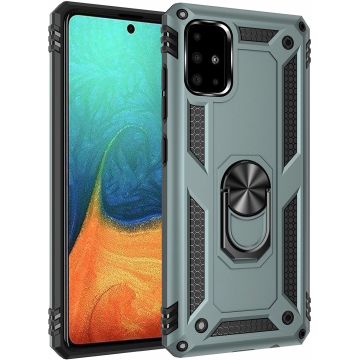 Samsung Galaxy A71 Armor Hoesje Ringhouder TPU - Donker Groen