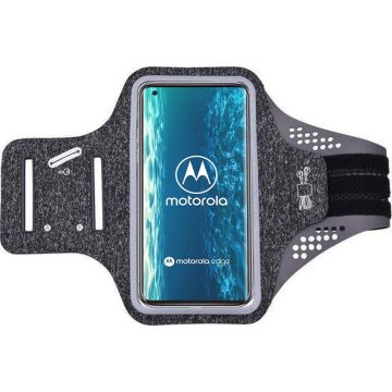 Hoesje Geschikt voor Motorola Edge Plus (2022) hardloop telefoonhouder – armband - sportband - van stof - Zwart
