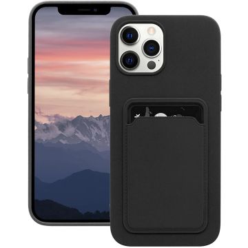 Hoesje Geschikt voor iPhone 12 hoesje - Hoesje Geschikt voor iPhone 12 Pro siliconen hoesje met pasjeshouder - Zwart