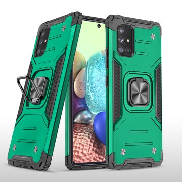 Samsung A71 Hoesje - Heavy Duty Armor hoesje Groen - Galaxy A71 4G silicone TPU hybride hoesje Kickstand ringhouder met Magnetisch Auto Mount