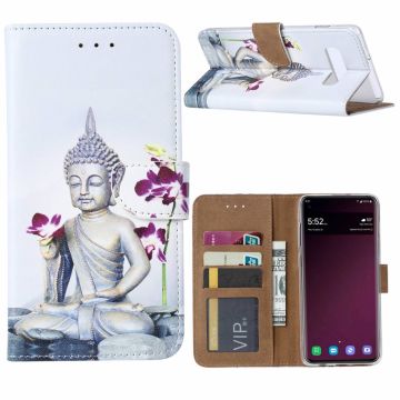 Ntech Samsung Galaxy S10+ Plus Boeddha & Bloem Design Boek hoesje met pasjesruimte