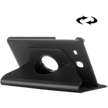 Samsung Galaxy Tab E 9.6 horizontaal Litchi structuur 360º Draaibaar Hoesje (zwart)