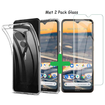 Nokia 5.3 Hoesje Transparant siliconen case Nokia 5.3 Ultra dunne Backcover TPU hoesje + Nokia 5.3 2 Stuks Glazen Screenprotector