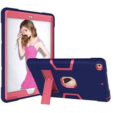 Hoes geschikt voor iPad 2021 / 2020 / 2019 (9e/8e/7e Generatie / 10.2 inch) - Schokbestendige Back Cover met kicktand - Hybrid Armor Case Blauw / Pink