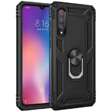 Anti Shock Back Cover met Metale Ringhouder voor Samsung Galaxy A70 A705 - Zwart