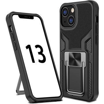 Hoesje Geschikt voor iPhone 13 Pro – Schokbestendig Ultra Slim Soft TPU Cover met kicktand Ringhouder – Zwart
