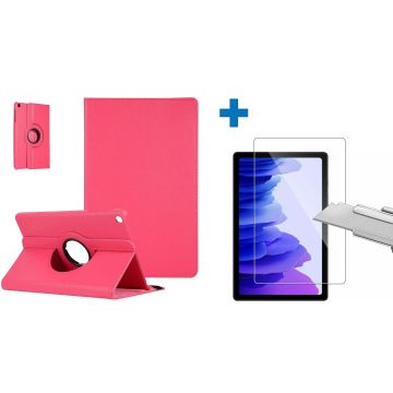 Samsung Galaxy Tab A7 Hoes - (2020/2022) - 360 graden draaibaar case Pink + screenprotector gehard glas