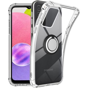Samsung Galaxy A13 5G / A04s hoesje Transparant Luxe Backcover - met Metalen Ring houder