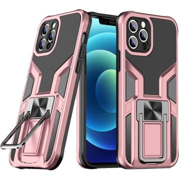 Hoesje Geschikt voor iPhone 13 Pro Max – Schokbestendig Ultra Slim Soft TPU Cover met kicktand Ringhouder – Rosegoud