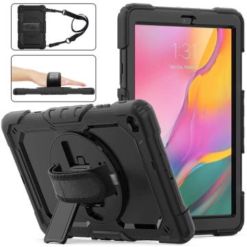 Samsung Galaxy Tab A 10.1 Hoes - Tab A 10.1 (2019) Robuuste hoesje Hybridee Armor case met Handband - Zwart