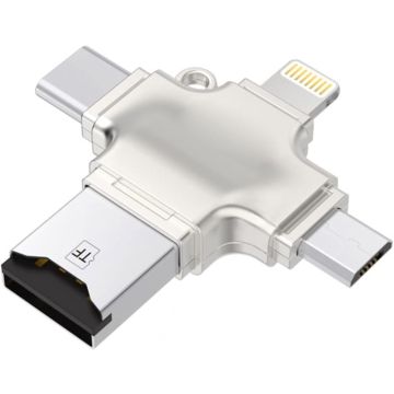 Ntech sd kaart lezer / 4 in 1 sd kaart lezer iPhone / sd kaartlezer usb c / OTG HUB-adapter, TF Flash-geheugenkaartlezer voor iPhone iOS / Android USB2.0