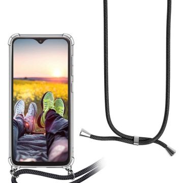 Samsung A71 Hoesje transparant silicone met Koord - Galaxy A71 Koord hoesje draagkoord TPU backcover - Zwart