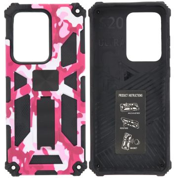 Samsung Galaxy S20 Ultra Hoesje - Rugged Extreme Backcover Camouflage met Kickstand - Pink