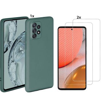 Samsung Galaxy A72 Hoesje Soft Nano Silicone Backcover Gel Donkergroen Met 2x Glazen Screenprotector