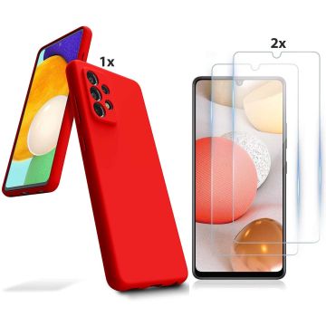 Samsung Galaxy A52 Hoesje Soft Nano Silicone Backcover Gel Rood Met 2x Glazen Screenprotector