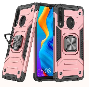 Huawei P30 Lite Hoesje - Heavy Duty Armor hoesje Rose Goud - Huawei P30 Lite New Edition hoesje silicone TPU 360-Degree hybride hoesje Kickstand ringhouder met Magnetisch Auto Mount