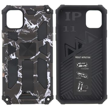 Hoesje Geschikt voor iPhone 11 Hoesje - Rugged Extreme Backcover Marmer Camouflage met Kickstand - Zwart