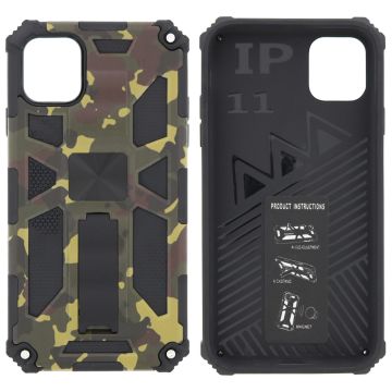 Hoesje Geschikt voor iPhone 11 Hoesje - Rugged Extreme Backcover Army Camouflage met Kickstand - Groen