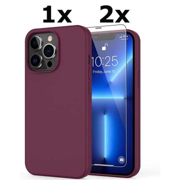 Hoesje Geschikt voor iPhone 12 Pro Max Soft Nano siliconen Gel Bordeaux Rood Hoesje Met 2X Glazen screenprotector
