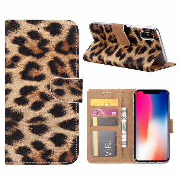 iPhone X / Xs Luipaard Design Booktype Kunstleer Hoesje Met Pasjesruimte