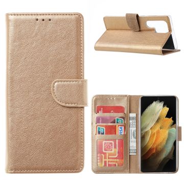 Samsung S22 Ultra Hoesje BookCase Goud - Samsung Galaxy s22 Ultra hoesje wallet case - Hoesje Samsung S22 Ultra bookcase - Galaxy S22 Ultra portemonnee hoesje book case cover