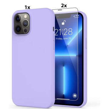 Hoesje Geschikt voor iPhone 12 Pro Max Soft Nano siliconen Gel Lavendel Paars Hoesje Met 2X Glazen screenprotector