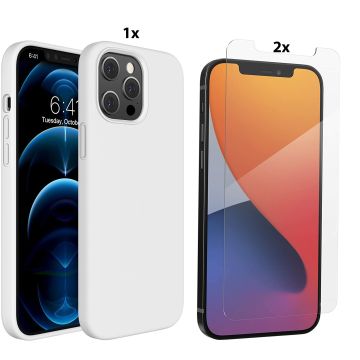 Hoesje Geschikt voor iPhone 12 Pro Max Soft Nano siliconen Gel Wit Hoesje Met 2X Glazen screenprotector