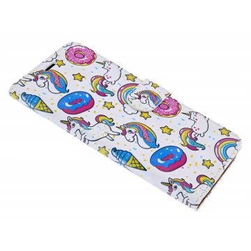 iPhone Xr 3D Eenhorn & Donut Design Book Hoesje Pasjesruimte & Magneetflapje