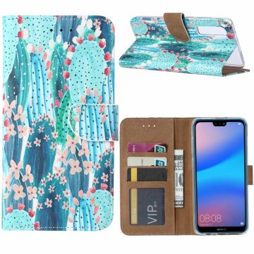 Ntech Huawei P30 Cactus & Bloemen Boek hoesje met Pasjesruimte