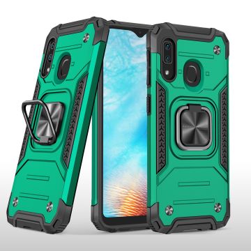 Samsung A01 Core Hoesje - Heavy Duty Armor hoesje Groen - Galaxy A01 Core silicone TPU hybride hoesje Kickstand ringhouder met Magnetisch Auto Mount