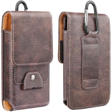 Riem Holster Hoesje - Luxe Universeel Telefoonhoesje vertical Holster 4.7 Hoesje Geschikt voor iPhone 13 Mini/ 12 mini 11 Pro / Xs / 8 / 7 / 6(s) - Bruin