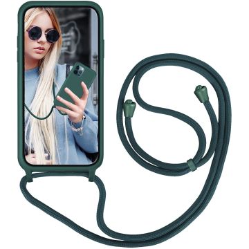 Hoesje Geschikt voor iPhone 13 hoesje met koord Pine Groen - Hoesje Geschikt voor iPhone 13 hoesje met koord - Hoesje Geschikt voor iPhone 13 Backcover met koord Color Soft silicone hoesje met koord Hoesje Geschikt voor iPhone 13 - telefoonhoesje met koor