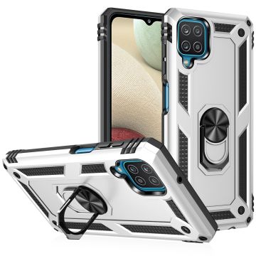 Samsung A12 Hoesje - Galaxy A12 Zliver hoesje Anti-Shock Hybrid Armor case Ring houder TPU backcover met kickstand
